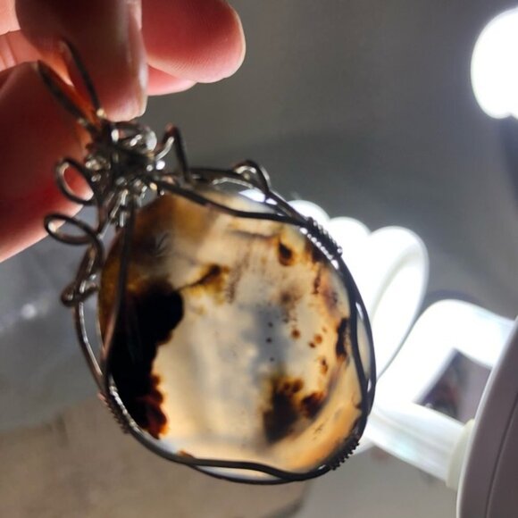 Spotted Agate Silver Wire Wrapped Necklace Pendant - Picture 4 of 4